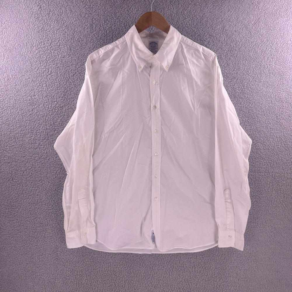 Brooks Brothers Regent White Supima Cotton Button Down Shirt 17.5 36 Made USA
